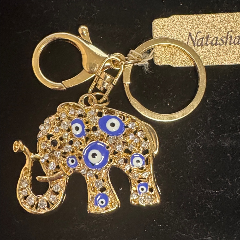 Natasha Elephant Keychain with Blue Eye Accents